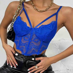 Yimunancy Full Lace Crop Top Women 5 Colors Sexy Cami Top Ladies Backless Camisole Streetwear
