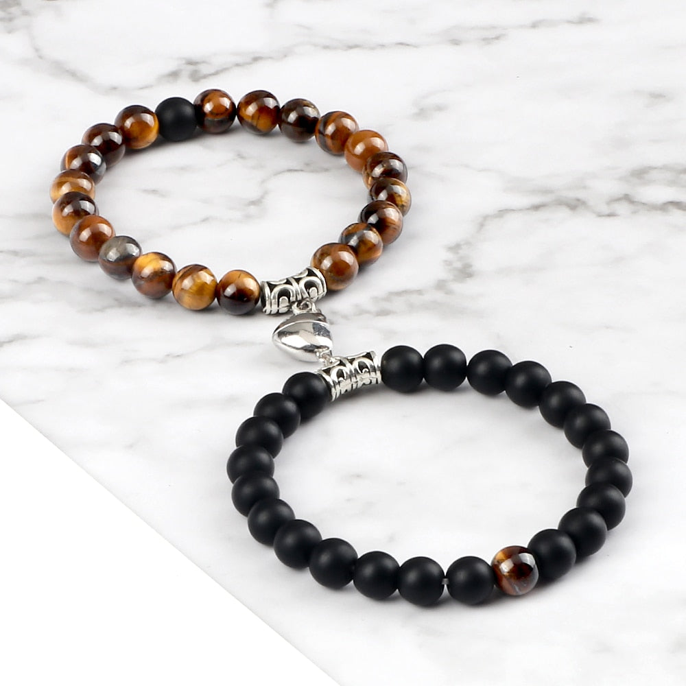 Amora Magnetic Heart Natural Stone Bracelet Set