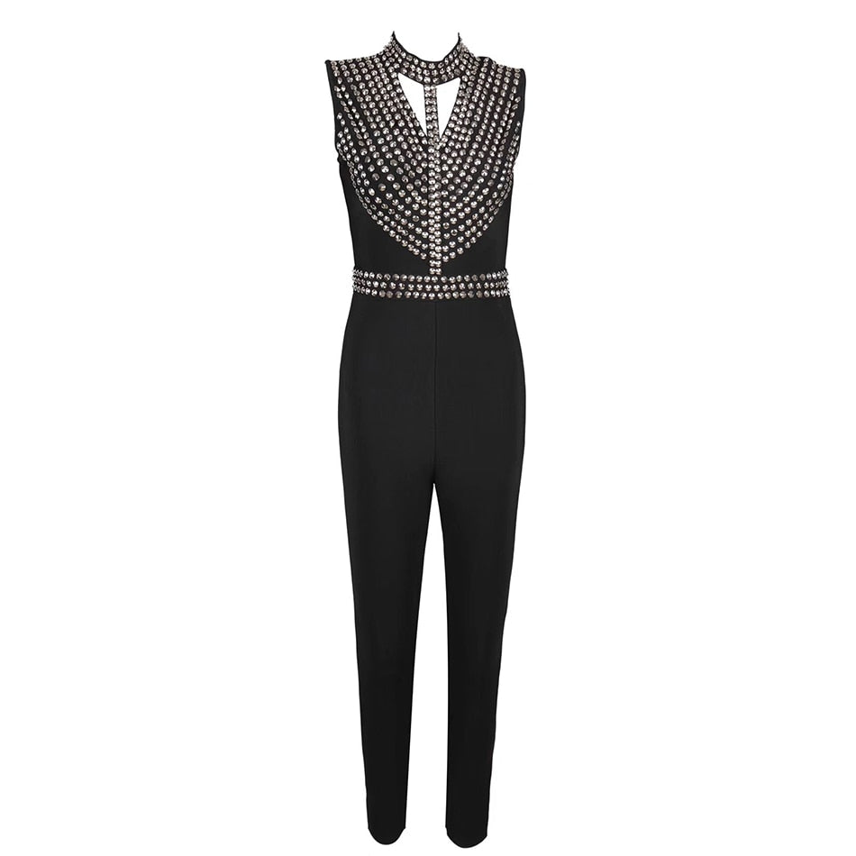 Silver bullets Sleeveless Turtleneck Neck Bandage Jumpsuit Sexy Bodycon