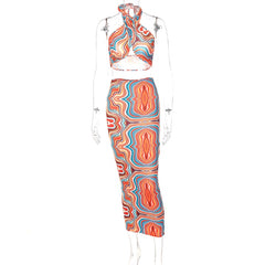 Chicology Women Summer 2021 2 Two Pieces Sets Sexy Tie Dye Print Top High Waist Bodycon Elegant Midi Skirts Wholesale Suits