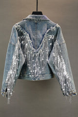 Jean Jacket Woman Fringed Sequined Denim Jacket 2020 Spring New Retro BF Loose Short Jeans Jacket Top Chaqueta Chaquetas Jackets