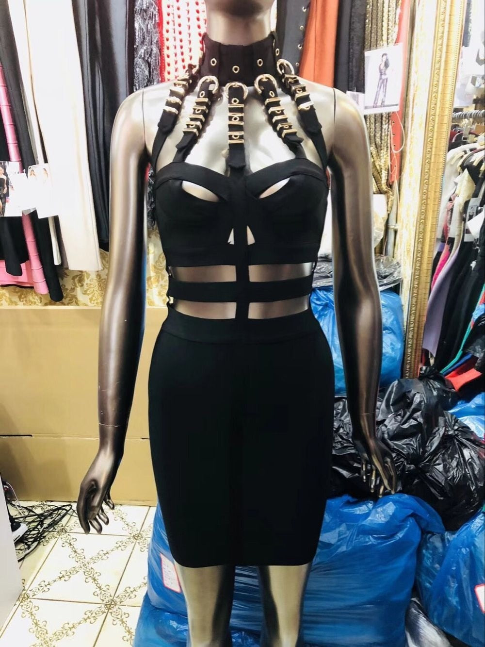 Women Summer Fashion Sexy Hollow Out Eyelet Sequined Cut Out Black Red White Bandage Dress 2021 Elegant Evening Party Dress