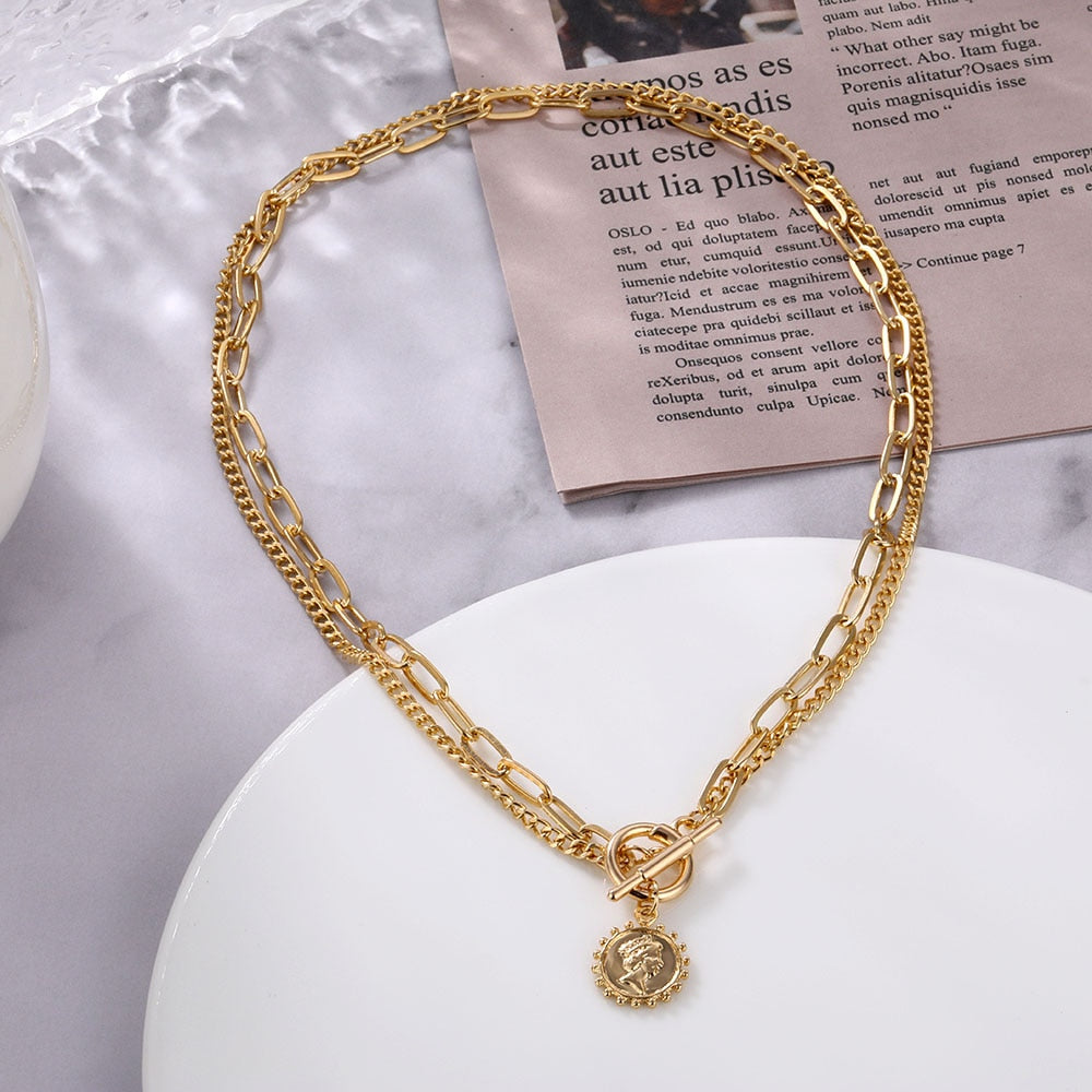 Vintage Carved Coin Thick Chain