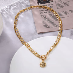 Vintage Carved Coin Thick Chain