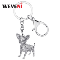 WEVENI Halloween Alloy Antique Gold Plated Chihuahua Keychains Cute Animal Keyring Jewelry For Women Kids Classic Gift Accessory
