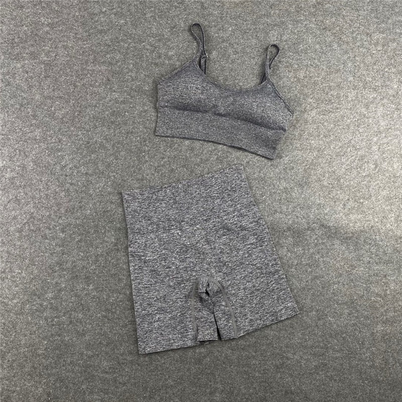 Seamless Leggings+Short Sleeve Crop Top+Sports Bra+Sport Shorts Yoga Set