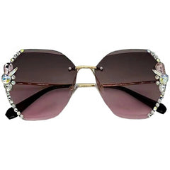 Vintage Rimless Rhinestone Sunglasses Gradient Lens Sun Glasses Shades