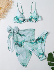 Sexy Marble Long Sleeve Bikini Female Swimsuit Women Swimwear Plus Size Bikini set Halter Bather Bathing Suit Swim