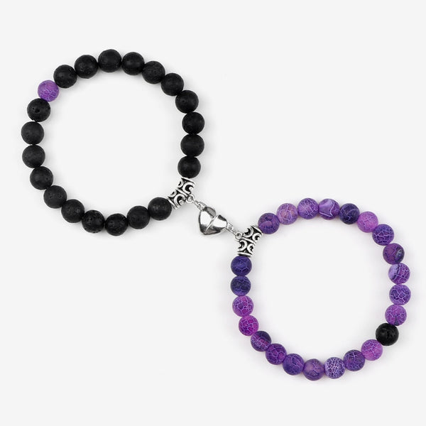 Amora Magnetic Heart Natural Stone Bracelet Set