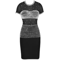 Ocstrade Vestido Bandage 2020 New Fashion Pearl Embellished Mesh Black Bandage Dress Bodycon Celebrity Evening Party Club Dress
