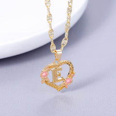 GOLD PLATED CUSTOMIZED HEART FLOWER INITIAL LETTER PENDANT ROSE GOLD HEART INITIAL LETTER RING