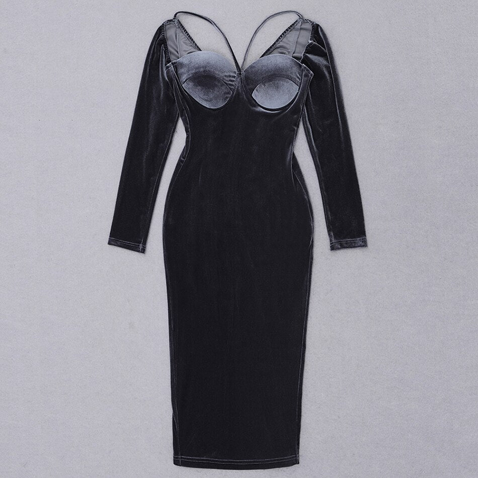 Free Shipping Sexy Off Shoulder Velvet Dress Women Halter Long Sleeve Bodycon Dress Fashion Club Party Vestidos 2022 Spring New