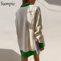 Sampic Loose Patchwork Knitwear Winter 2021 Women Cardigans Tops Oversized Long Sleeve Y2K V Neck Sweater Casual Fashion Tops