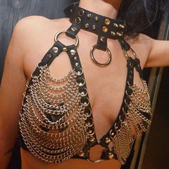 Women Leather Harness Belt Chain Body Bondage Straps Sexy Harness Adjustable Gothic Harajuku Erotic Garter Belt Lingerie Bra