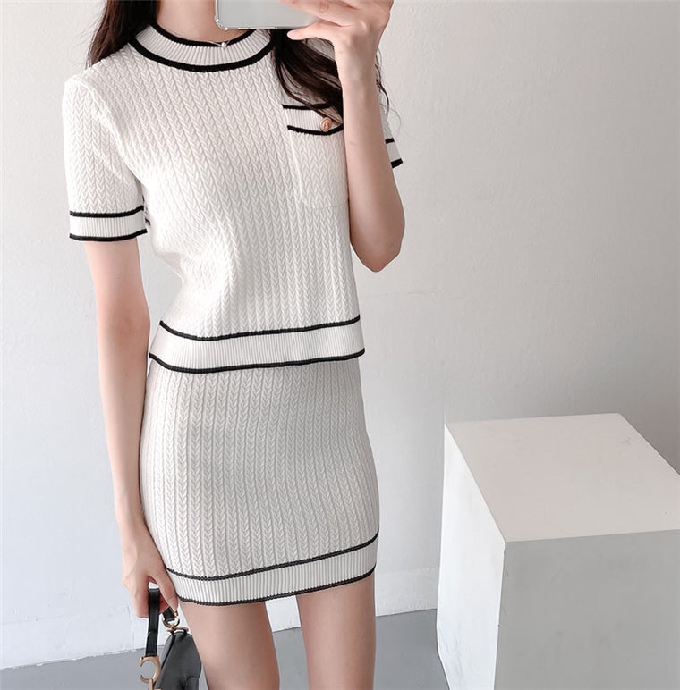 Buttons O-Neck Short-Sleeve Knitting Shirt+Mini Skirt 3-Piece Set Women&#39;s Sweater Cardigan Summer Fall 2021 New Korea Sweet Suit