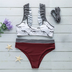 Bikini Set Dinosaurs Print Stripes Patchwork