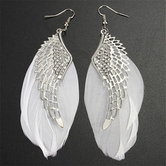 1Pair Feather Earrings Fashion Vintage Feather Angel Wind Stassel Long Drop Dangle Hook Earrings For Women Earrings Party Gifts
