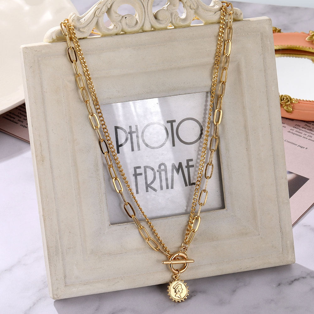 Vintage Carved Coin Thick Chain