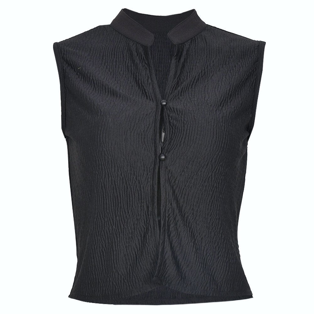 BOOFEENAA Black Buton Up Sleeveless Crop Top Y2k Vest Summer 2022 Sexy Fashion T Shirt Women Clothing Club Wear C82-BE10