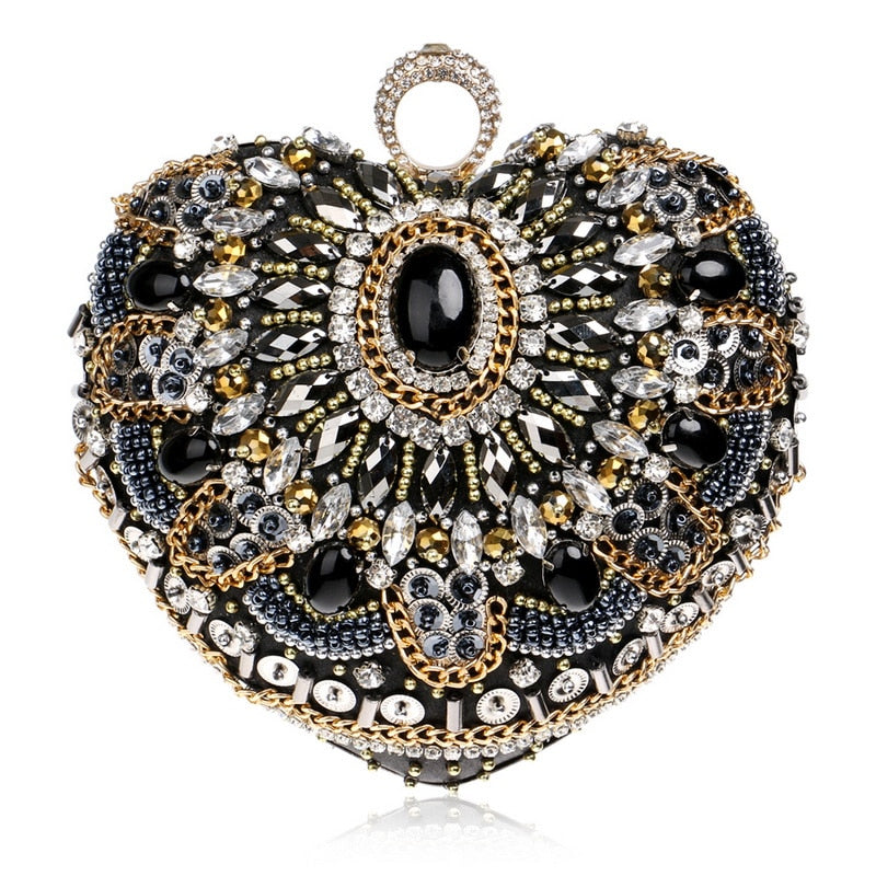 SEKUSA Hot Sale Small Beaded Clutch Purse Elegant Black Evening Bags Wedding Party Clutch Handbag Metal Chain Shoulder Bags