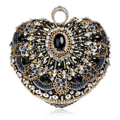 SEKUSA Hot Sale Small Beaded Clutch Purse Elegant Black Evening Bags Wedding Party Clutch Handbag Metal Chain Shoulder Bags