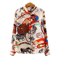 Print Long Sleeve Blouse Women Clothes Autumn Turn-down Collar Fashion Plus Size Elegant Ladies Shirts Casual Oversized Tops