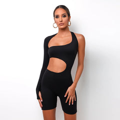 One Shoulder Skinny Bodycon Solid Romper