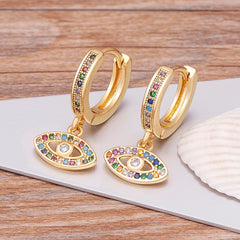 Hollow Blue Evil Eye Hoop Earrings Cute Unique Gold Color Crystal Drop Earrings