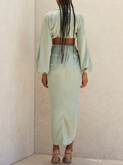 Cropped Blouse Shirts High Split Long Skirt Matching Suit