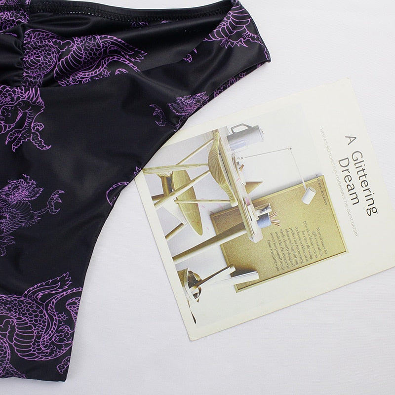 Purple Dragon Pattern Push-Up Brazilian bikini