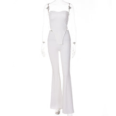 Hawthaw Women Fashion White Strapless Tube Tops Long Pants Two Piece Sets Suits Outfits 2022 Summer Clothes Wholesale Items