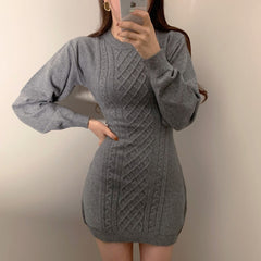 Casual Knitted Sweater Mini Bodycon Dress Long Sleeve Knitting Dress