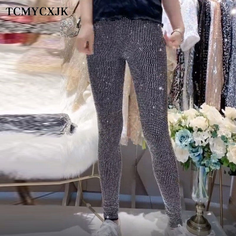 Rhinestone Trousers Women Pants
