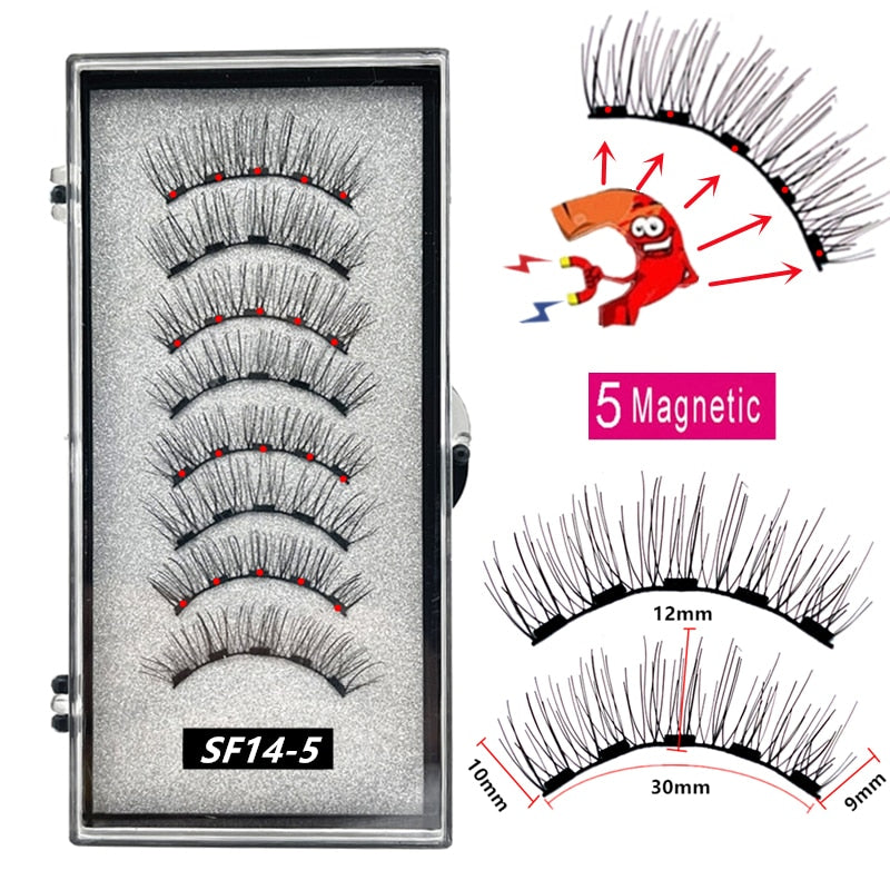 2 Pairs 3D Natural Magnetic Eyelashes ,With 5 Magnetic Lashes Handmade Reusable Magnetic False Eyelashes