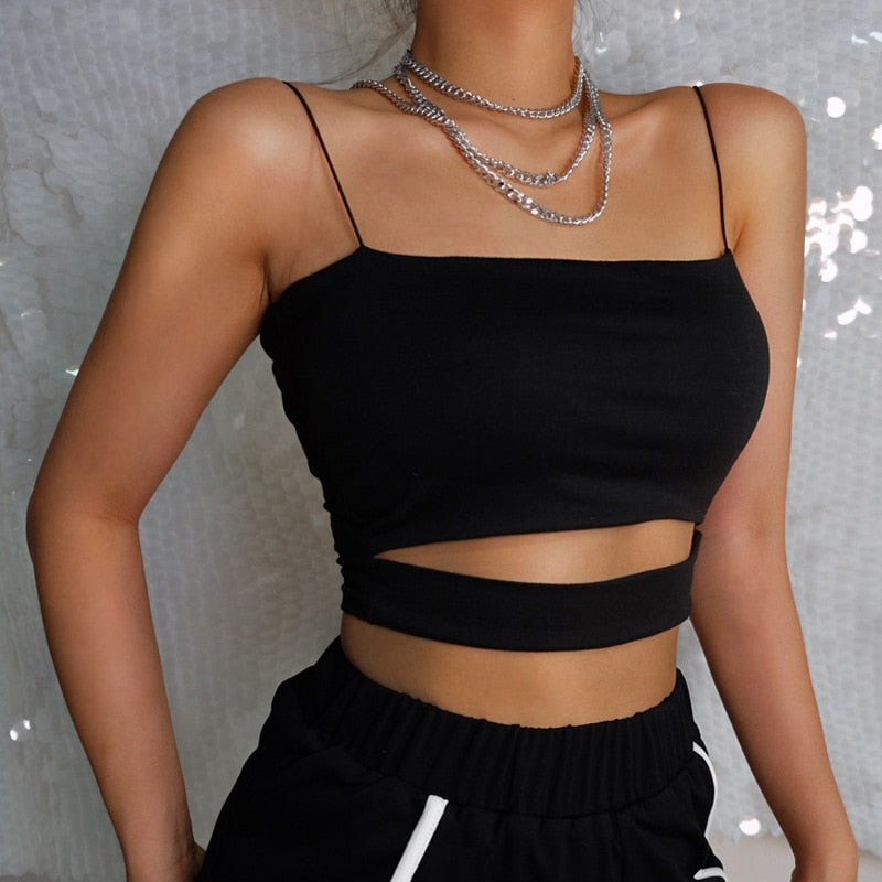Sexy Casual Sleeveless Cut-Out Short Tee Shirt Crop Top
