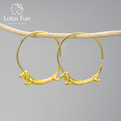 Lotus Fun Lovely Flying Dachshund Dog Big Round Hoop Earrings Real 925 Sterling Silver 18K Gold Earrings for Women Jewelry 2021