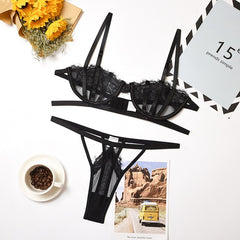 Ellolace Push up Erotic Lingerie Set Transparent Bra Set Women&#39;s Underwear Set Lace See Through Bra and Thong Sexy Bra Lingeries