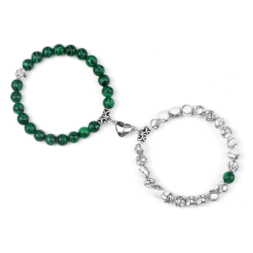 Amora Magnetic Heart Natural Stone Bracelet Set