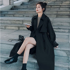 Trench Women French Temperament Autumn Fashion Design Vintage Tunic Sashes Loose Retros Double Breasted Windbreaker Female Y2K