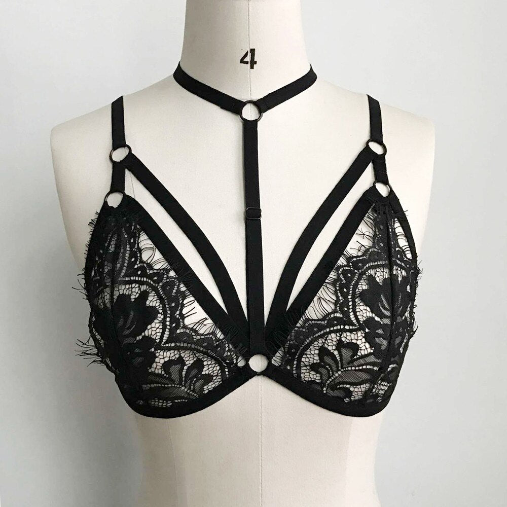 Women Cryptographic Hollow Out Strappy Bandage Lace Bralette Top Sexy Crop Tops Summer Underwear Sleeveless Bustier Tops #YJ
