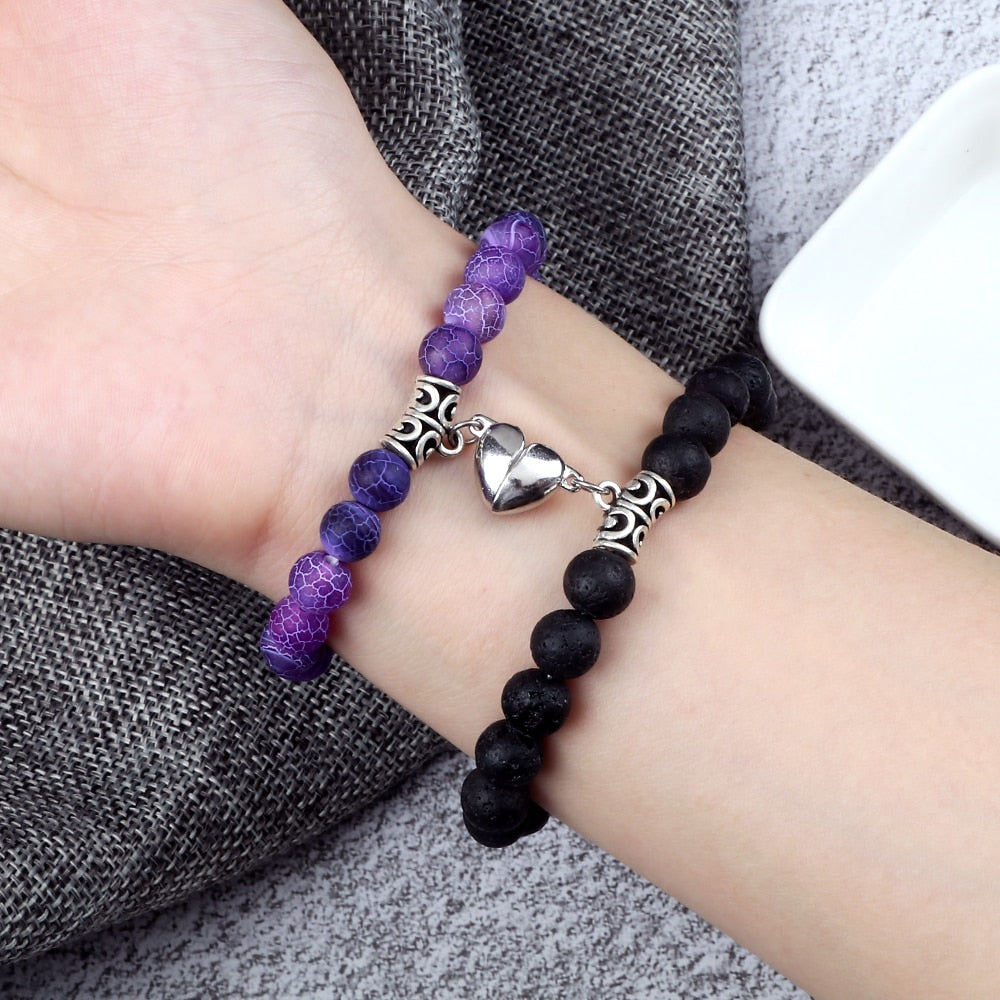Amora Magnetic Heart Natural Stone Bracelet Set