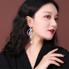 FYUAN Music Symbol Rhinestone Crystal  Drop Earrings for Women Geometric Pearl Earrings Fashion Party Statement Jewelry