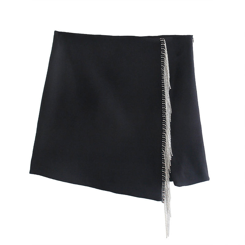 Jillian tassel bodycon black mini skirt