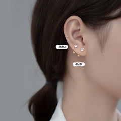 WANTME 925 Sterling Silver Luxury Round Zircon Simple Bead Stud Earrings for Women Fashion Body Piercing Jewelry Accessories