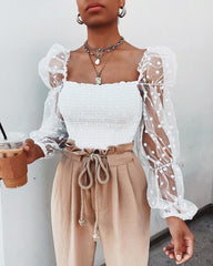 Mesh Sheer Blouse Chiffon See-through Long Sleeve Top Shirt Blouse