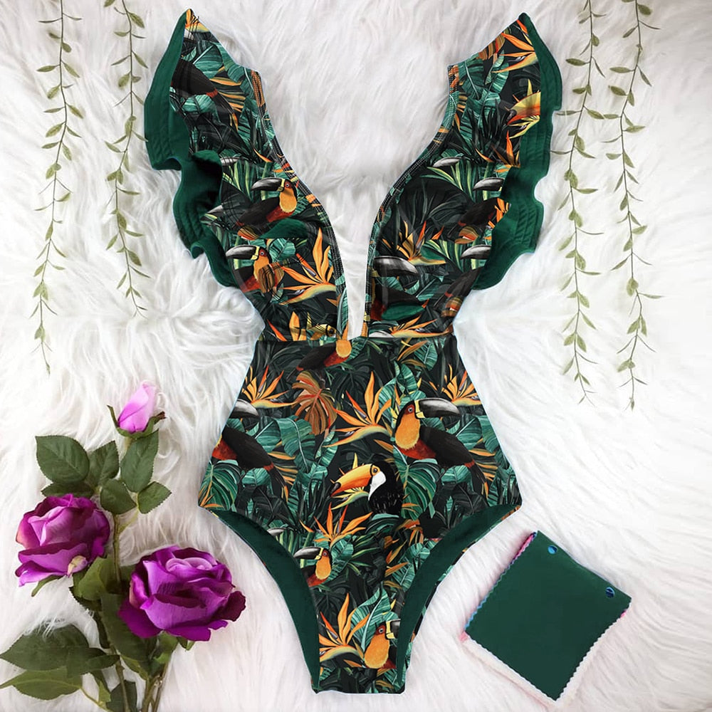 Marbella Ruffle Deep-V Swimsuit One-piece