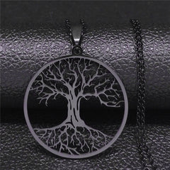 Fashion Tree of Life Silver Color Chain Necklaces for Women Stainless Steel Chain Necklace Jewelry cadenas mujer N42S01