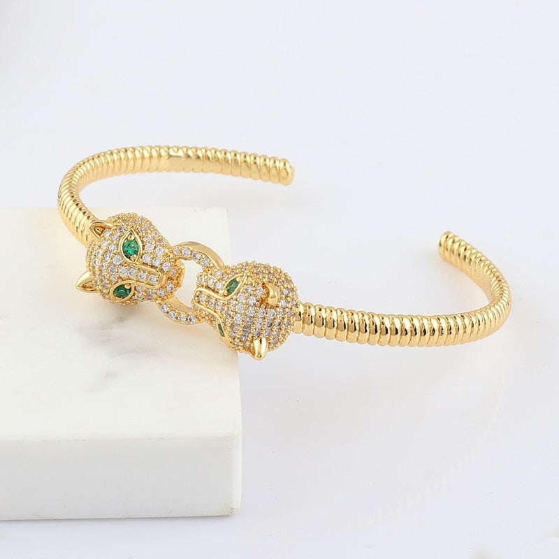 Gold Color Charms Double Leopard Head Bracelets