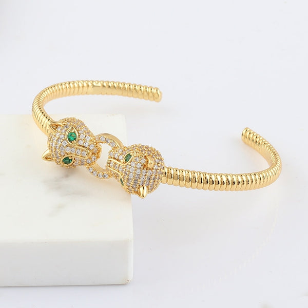 Gold Color Charms Double Leopard Head Bracelets
