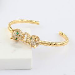 Gold Color Charms Double Leopard Head Bracelets